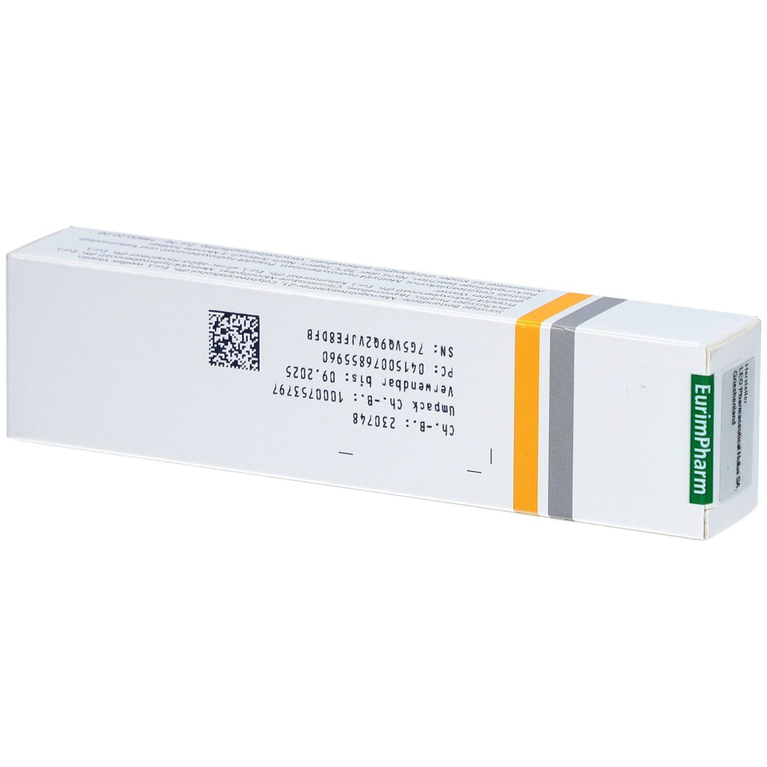 Rückseite der Fucicort Lipid Creme-Packung. Code, Verfallsdatum und weitere Informationen sind sichtbar.
