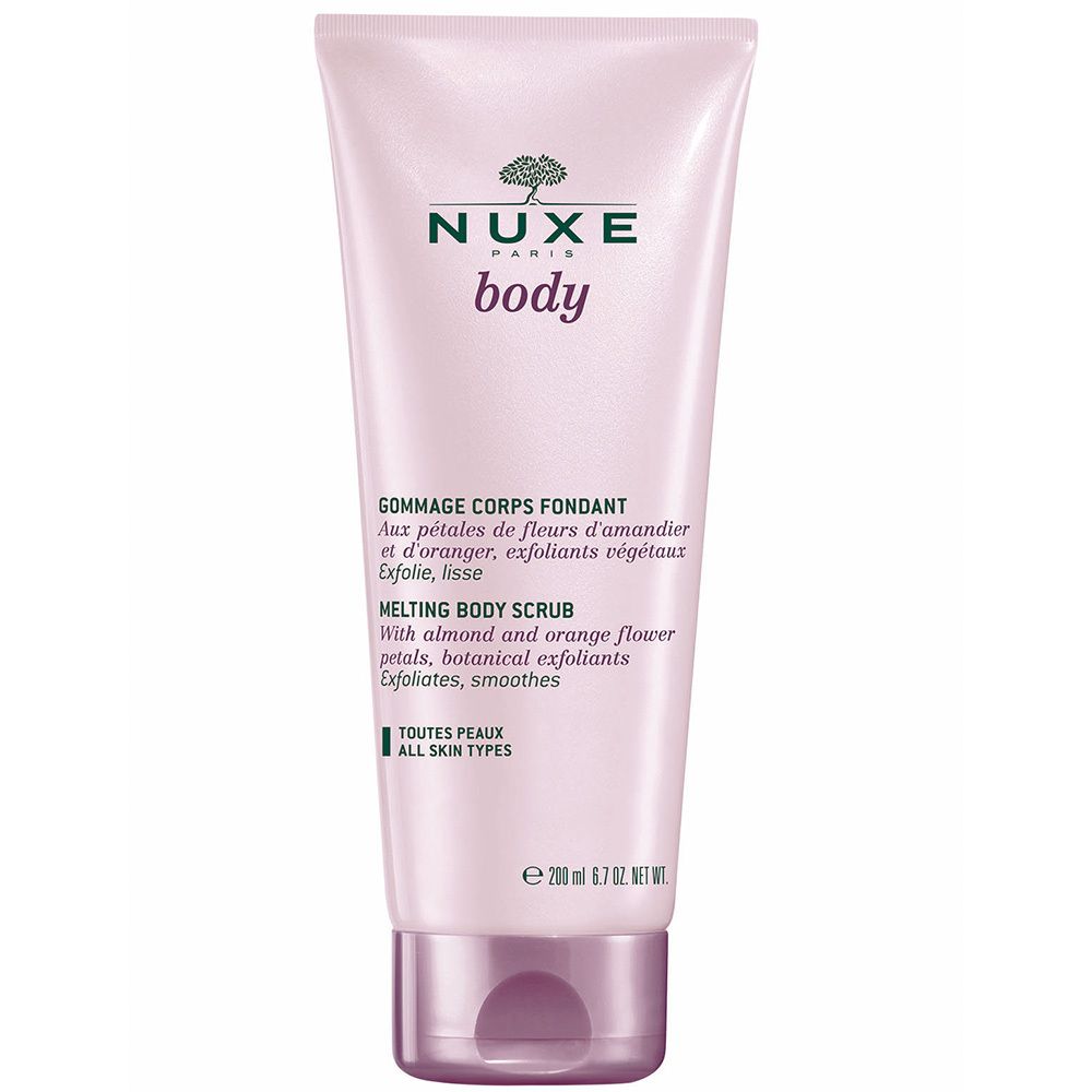 Rosa Tube mit NUXE-Logo und Schriftzug "body". Text: "Gommage Corps Fondant".