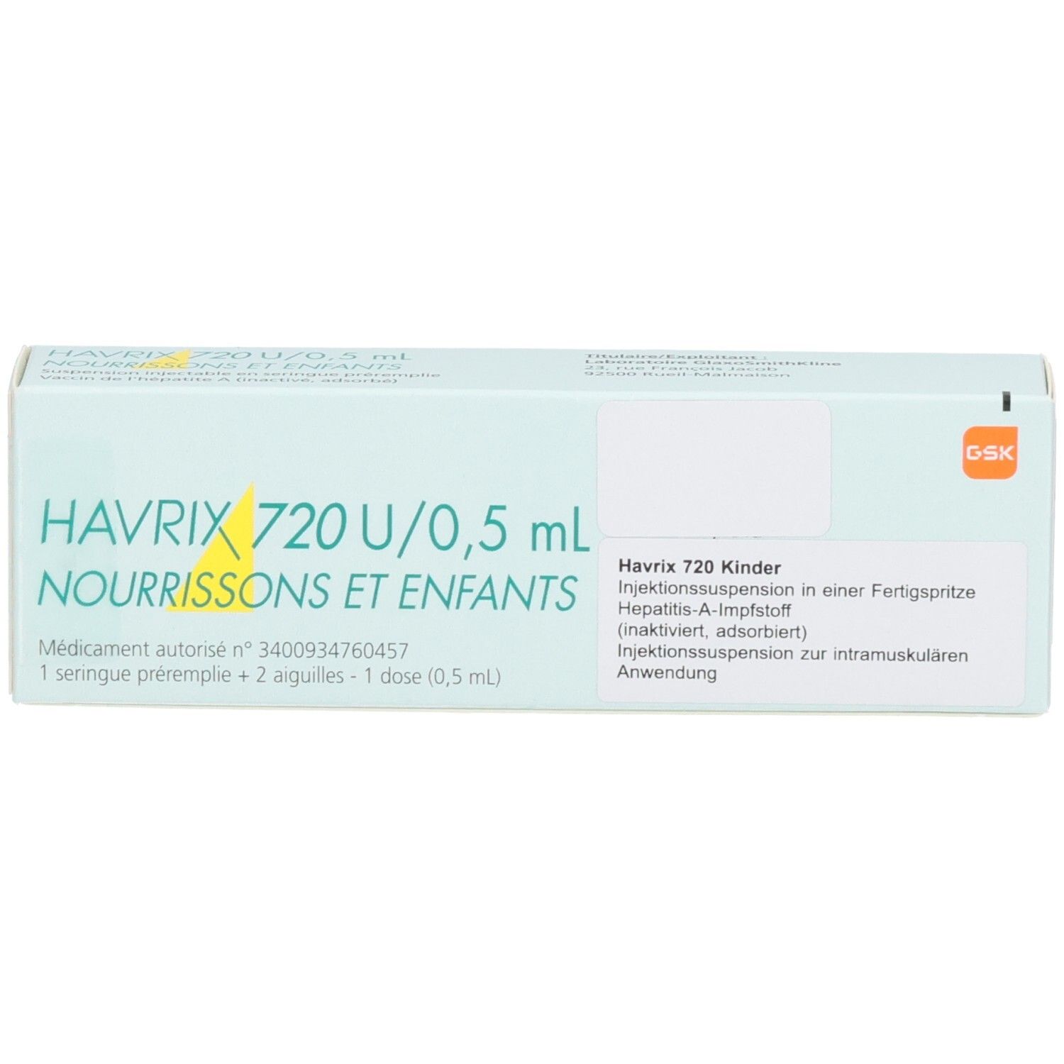 Packung Havrix 720 U/0,5 ml für Säuglinge und Kinder, Injektionssuspension.