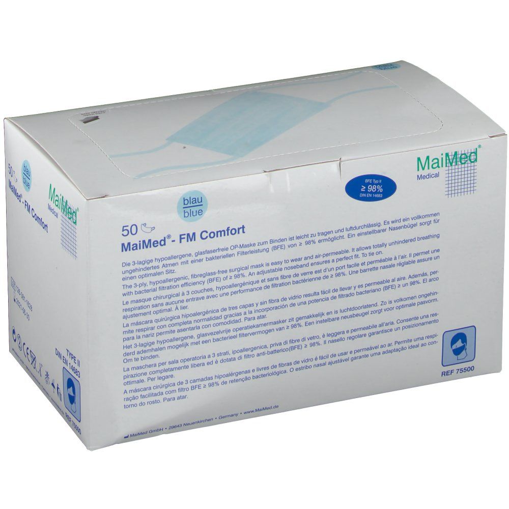 Mundschutz OP blau mit Nasenbügel zum Binden 50 St Mundschutz