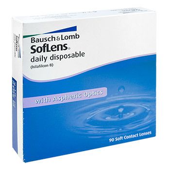 Weiße Schachtel mit "Bausch & Lomb SofLens daily disposable"-Aufdruck. Enthält 90 weiche Kontaktlinsen.