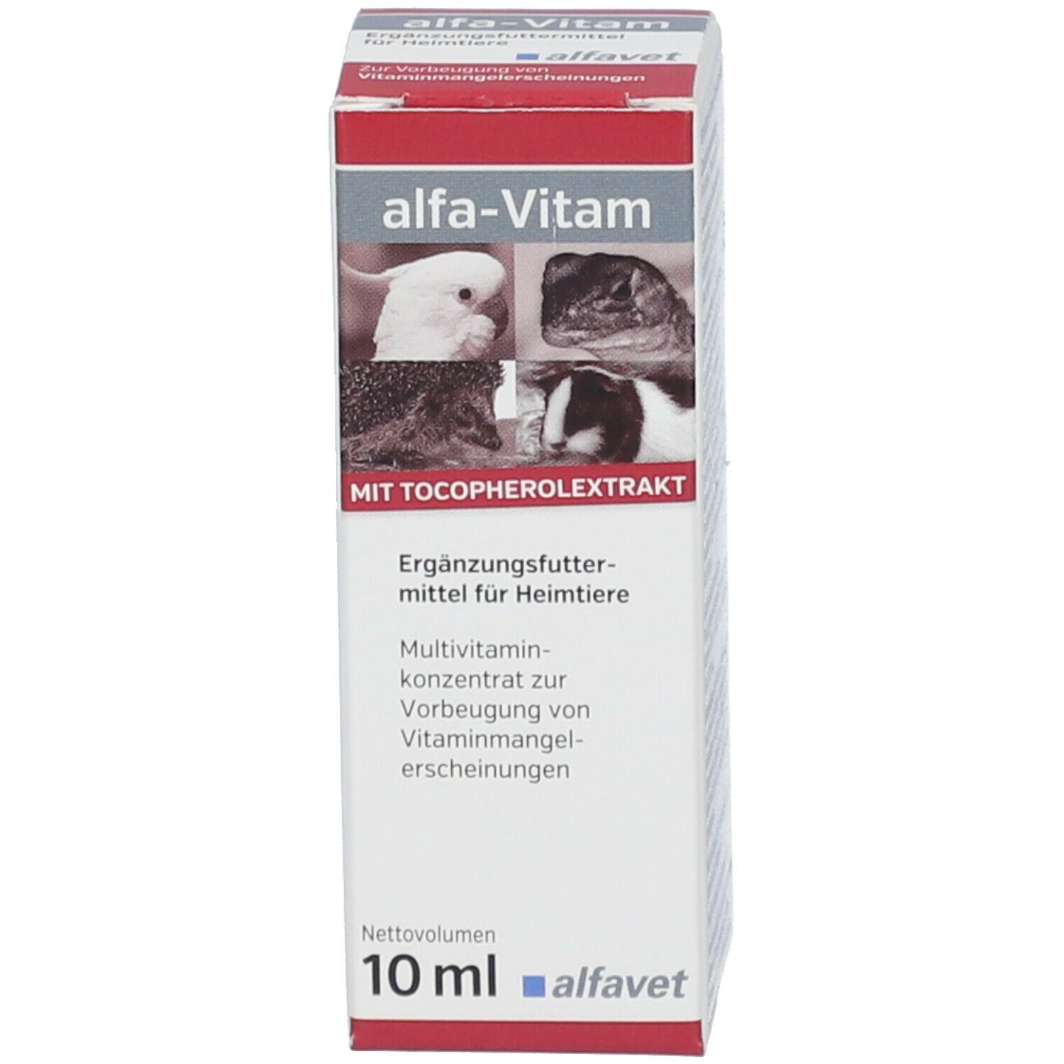 Karton mit alfa-Vitam, Bilder von Tieren, MIT TOCOPHEROLEXTRAKT, 10 ml, alfavet.