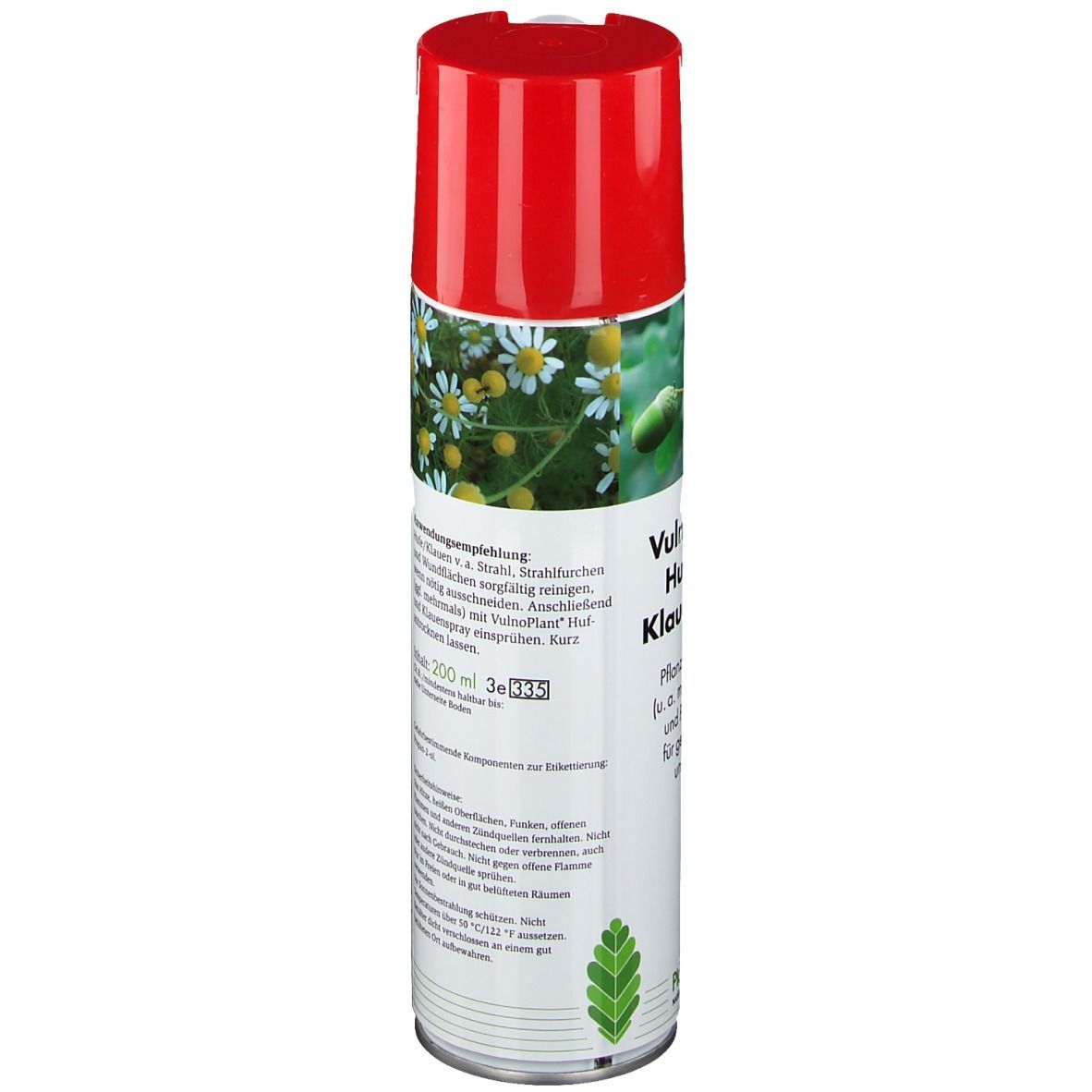 Rückseite einer Spraydose mit rotem Deckel. Textinformationen, darunter Anwendungsempfehlung und Inhaltsangabe. Inhalt: 200 ml.