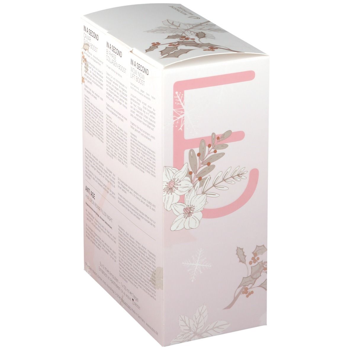 Kombi-Set-Verpackung, seitliche Ansicht. Text mit Produktinformationen. Winter Care Collection-Design.