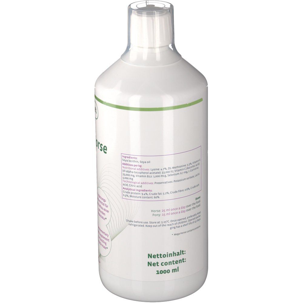Rückseite der weißen Flasche. Etikett mit Inhaltsstoffen und Nährwertangaben. Aufschrift: Nettoinhalt 1000 ml.