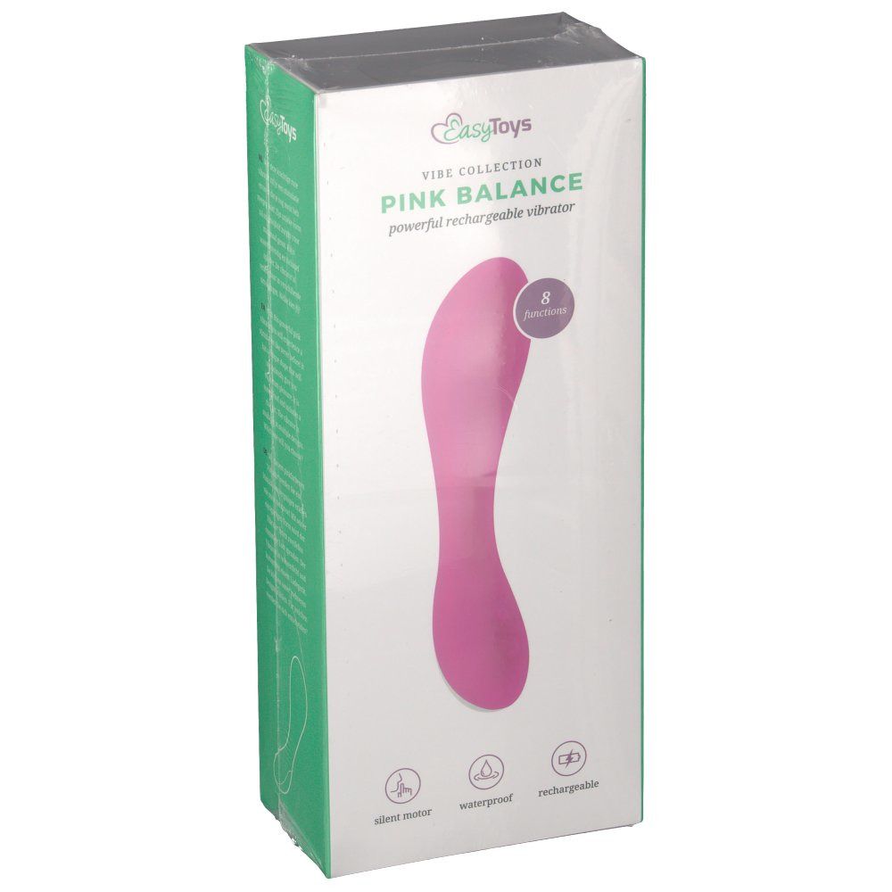 Verpackung mit Pink Balance Vibrator. Text: 'Vibe Collection', 'Pink Balance', 'rechargeable vibrator'.