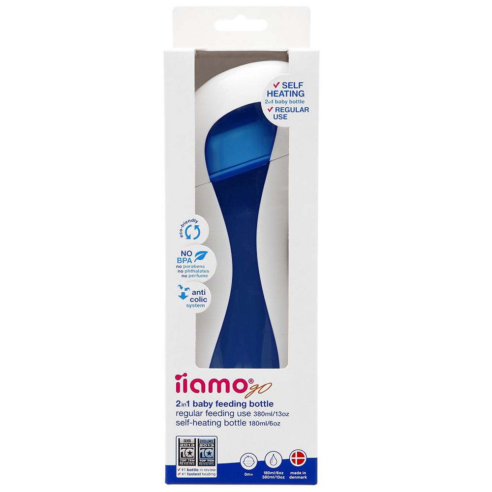 iiamo® go 2-in-1 Babyflasche weiß/blau 180 ml mit Silikonsauger (0m+)