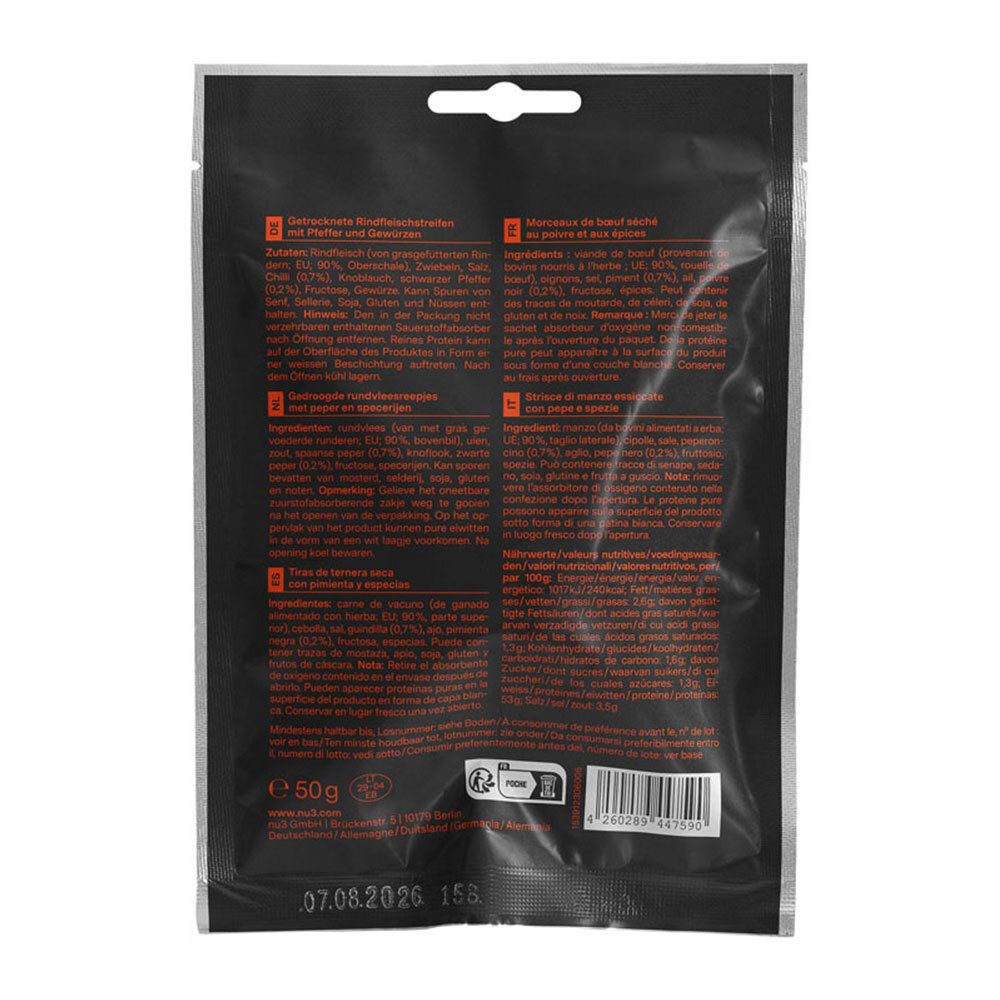 nu3 Beef Jerky, Pfeffer 50 g Sonstige