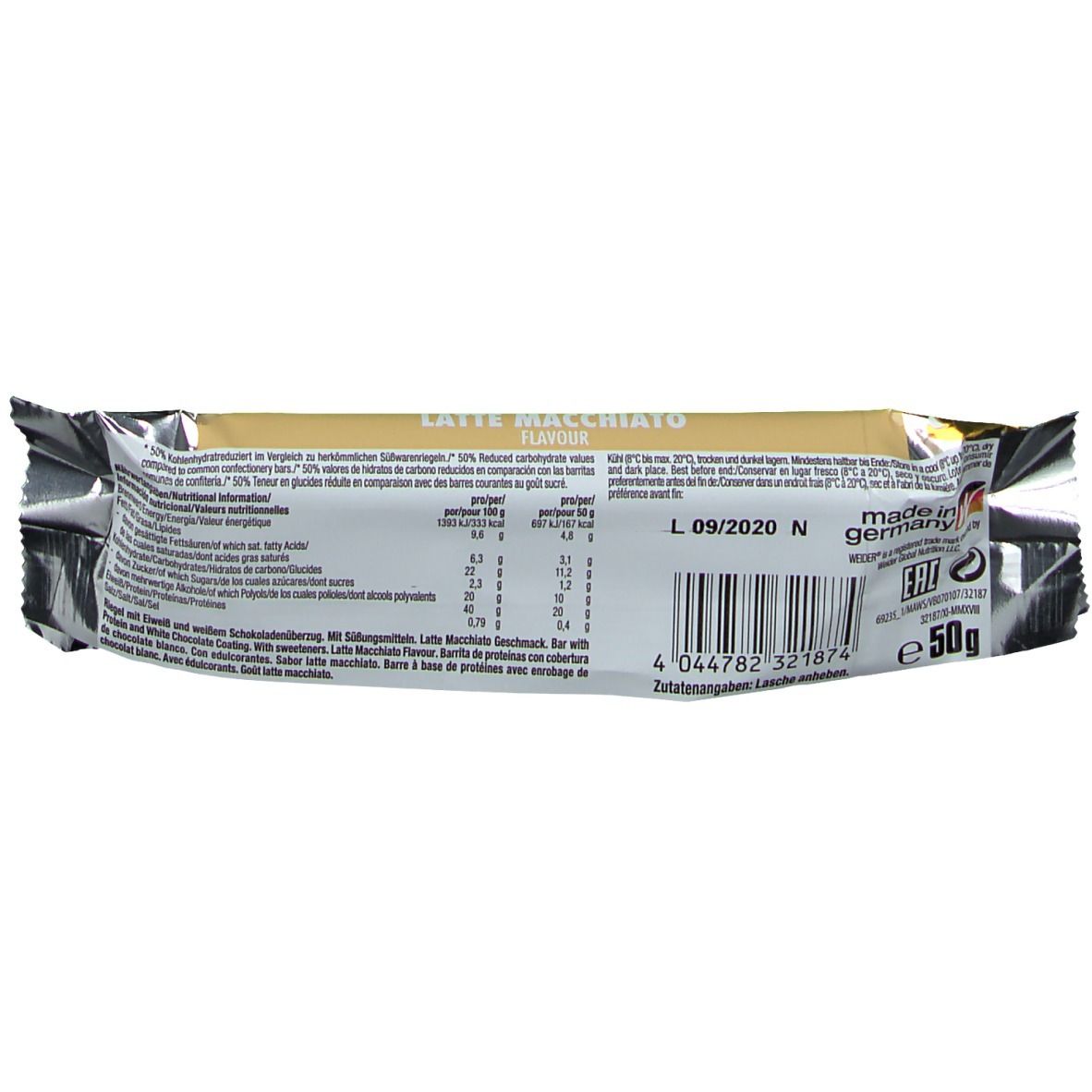 Weider 40 % High Protein Low Carb, Latte Macchiato, Riegel