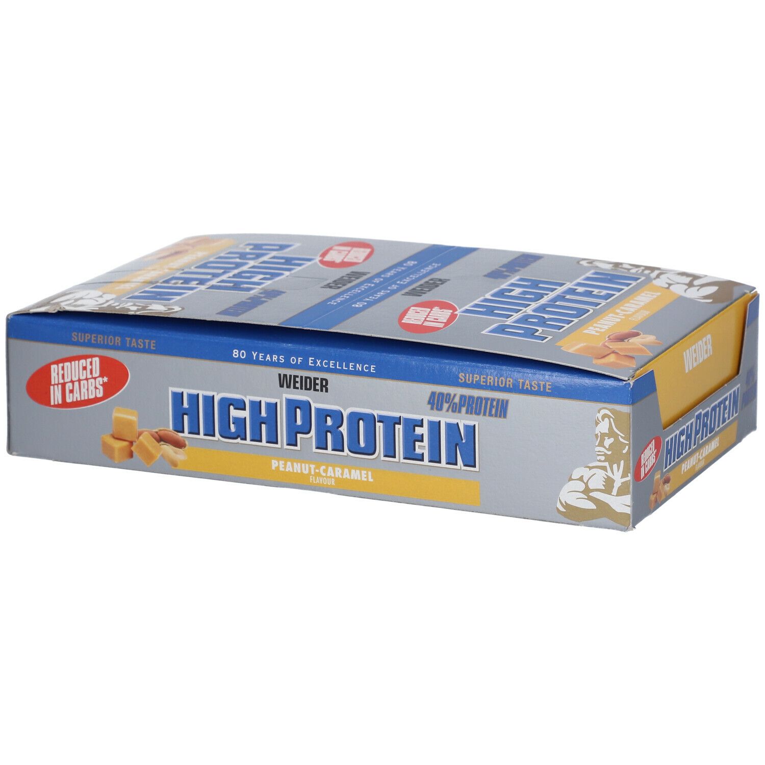 Weider 40 % High Protein Low Carb, Erdnuss-Karamell, Riegel 24x50 g