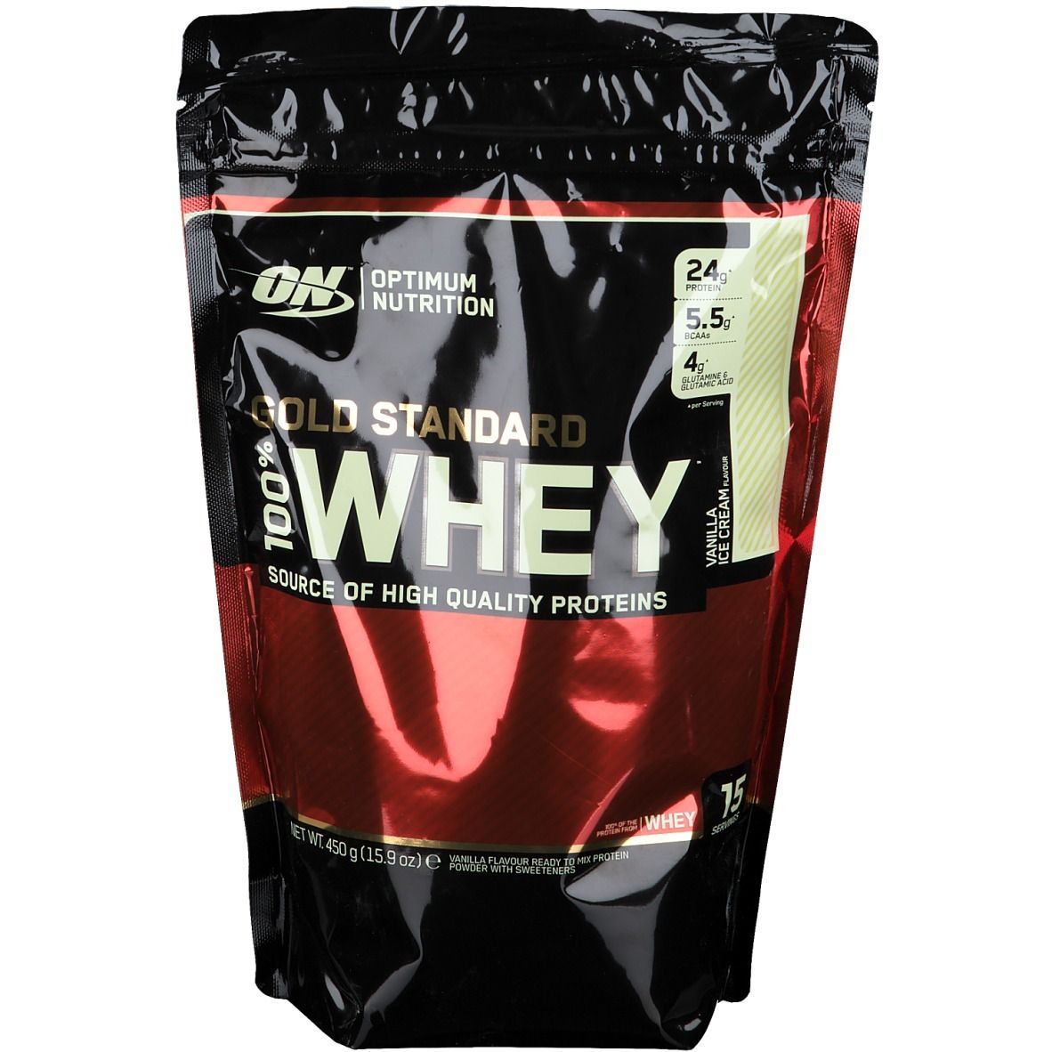 Optimum Nutrition 100 % Whey Gold Standard, Vanilla Ice Cream, Pulver 450 g
