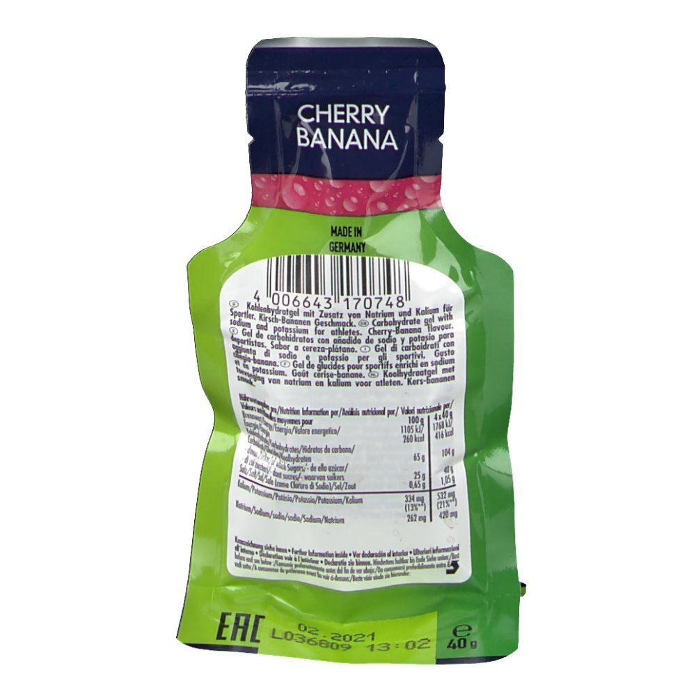 Rückseite der Gel-Packung. Grün mit Text und Barcode. Enthält Nährwertangaben und Produktinformationen. 'Multipower' Logo sichtbar.
