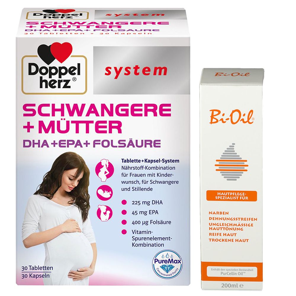 Schwangerschaftsset Doppelherz® system Schwangere + Mütter & Bi-Oil Hautpflege Spezialist