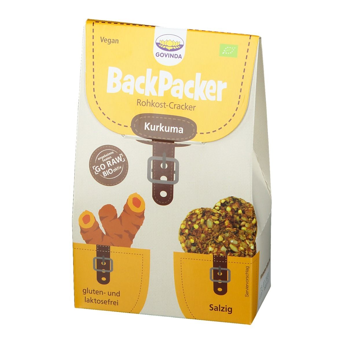 Govinda Bio Backpacker Rohkost-Cracker, Kurkuma