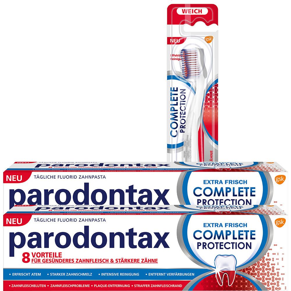 2 x parodontax® Complete Protection 75 ml + paradontax® Complete Protection Zahnbürste weich