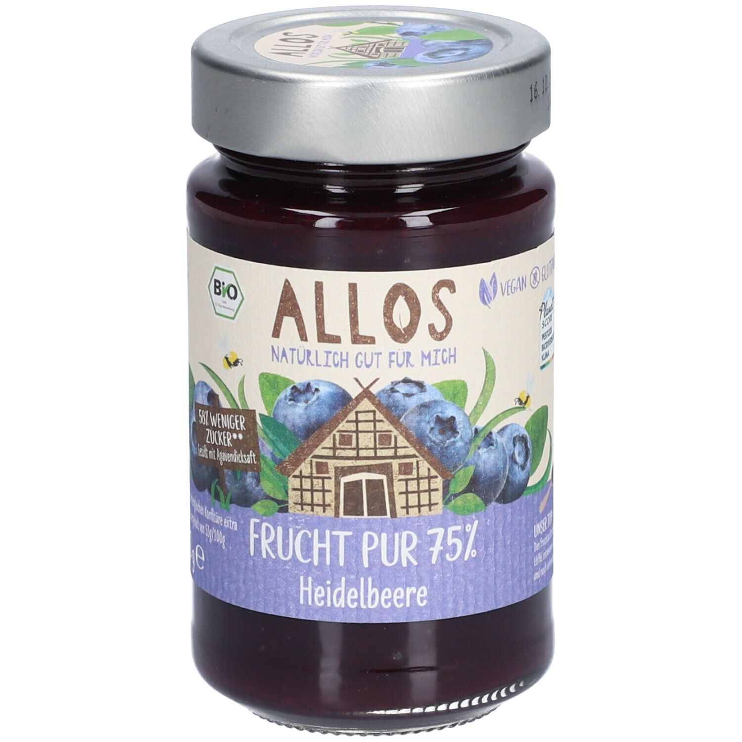 Allos Bio Frucht Pur 75 %, Heidelbeere 250 g Gelee