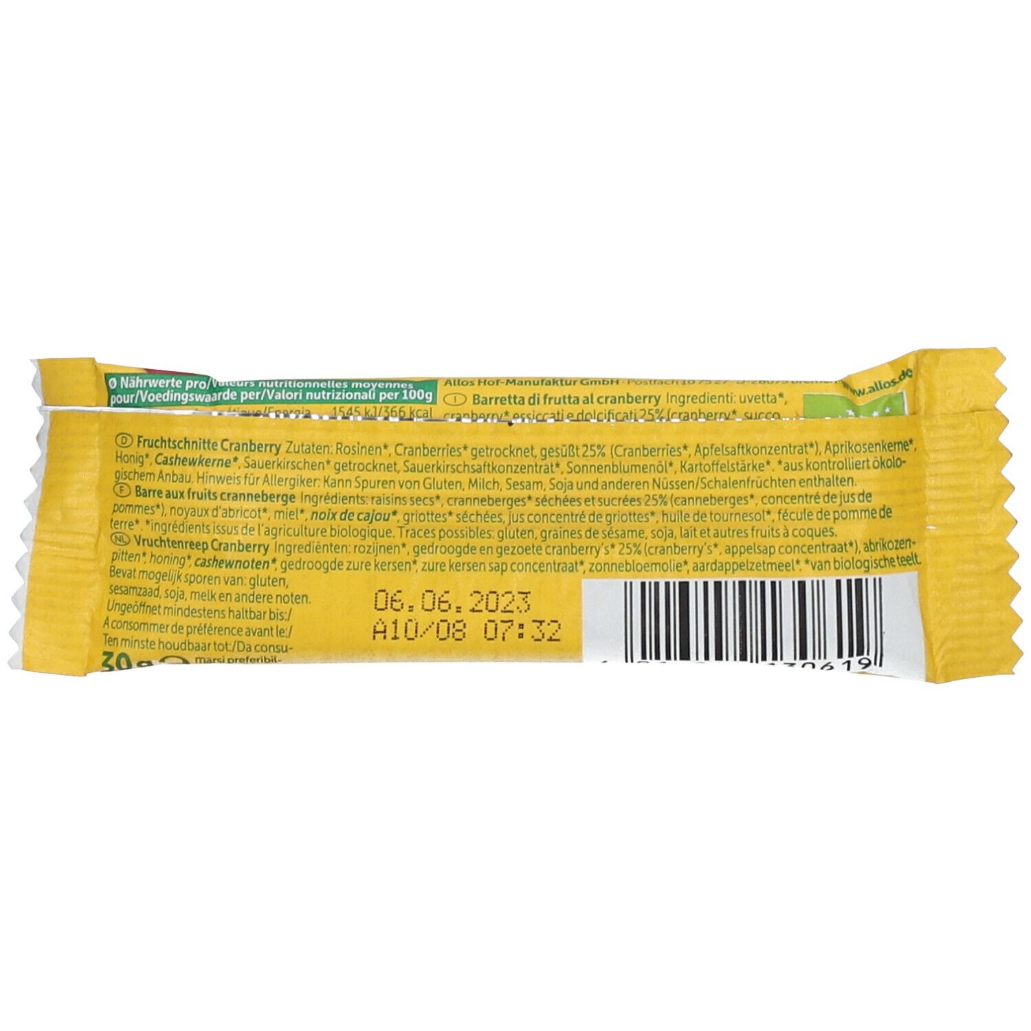 Allos Bio FRUCHTSCHNITTE, Cranberry