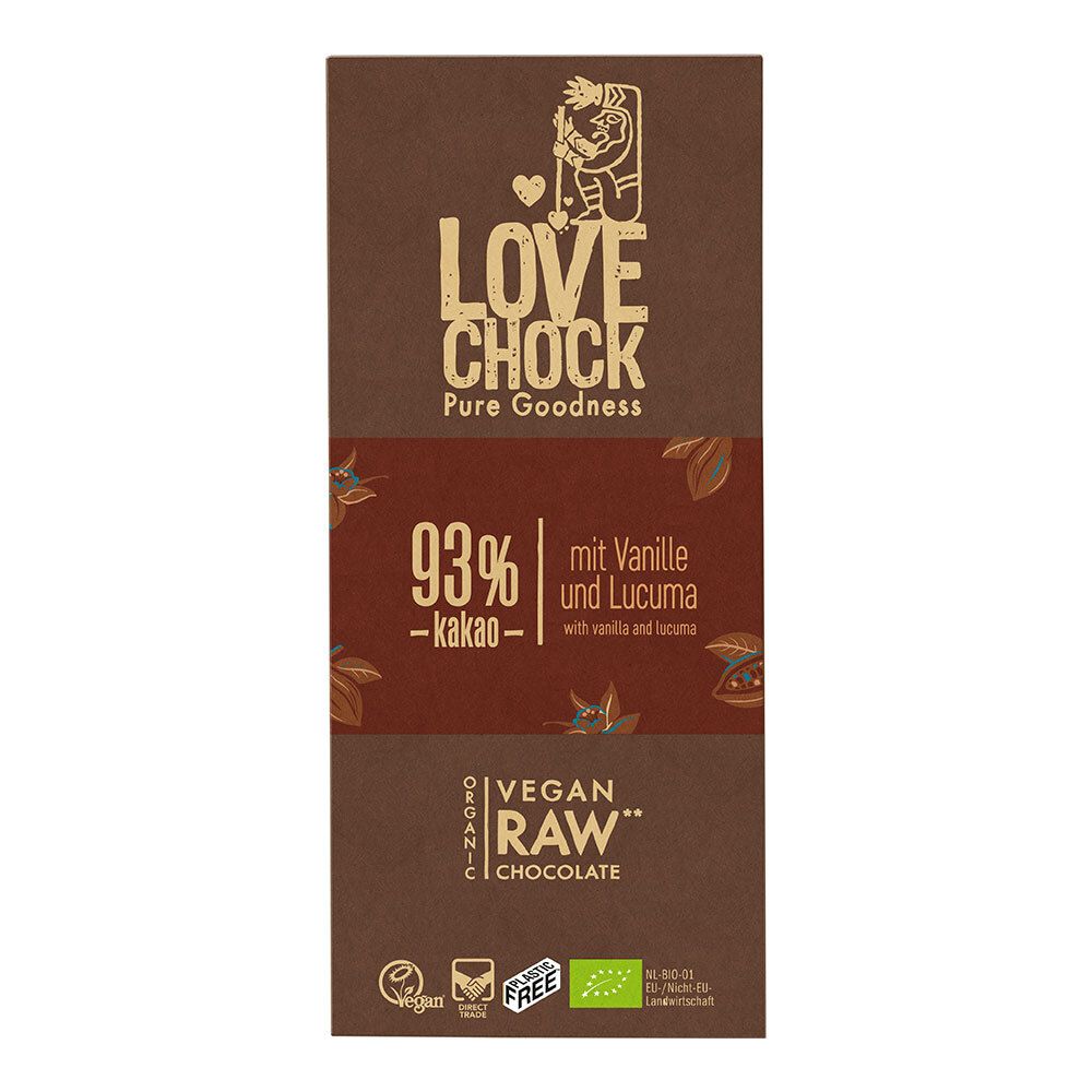 Lovechock Bio rohe Schokolade, 93 % Kakao 8x70 g Schokolade