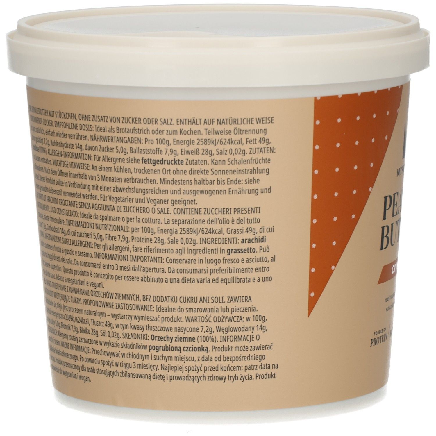 Eimer mit Text. Enthält keine Zucker oder Salz. Informationen für Allergiker. Empfehlungen für die Lagerung und Verwendung.
