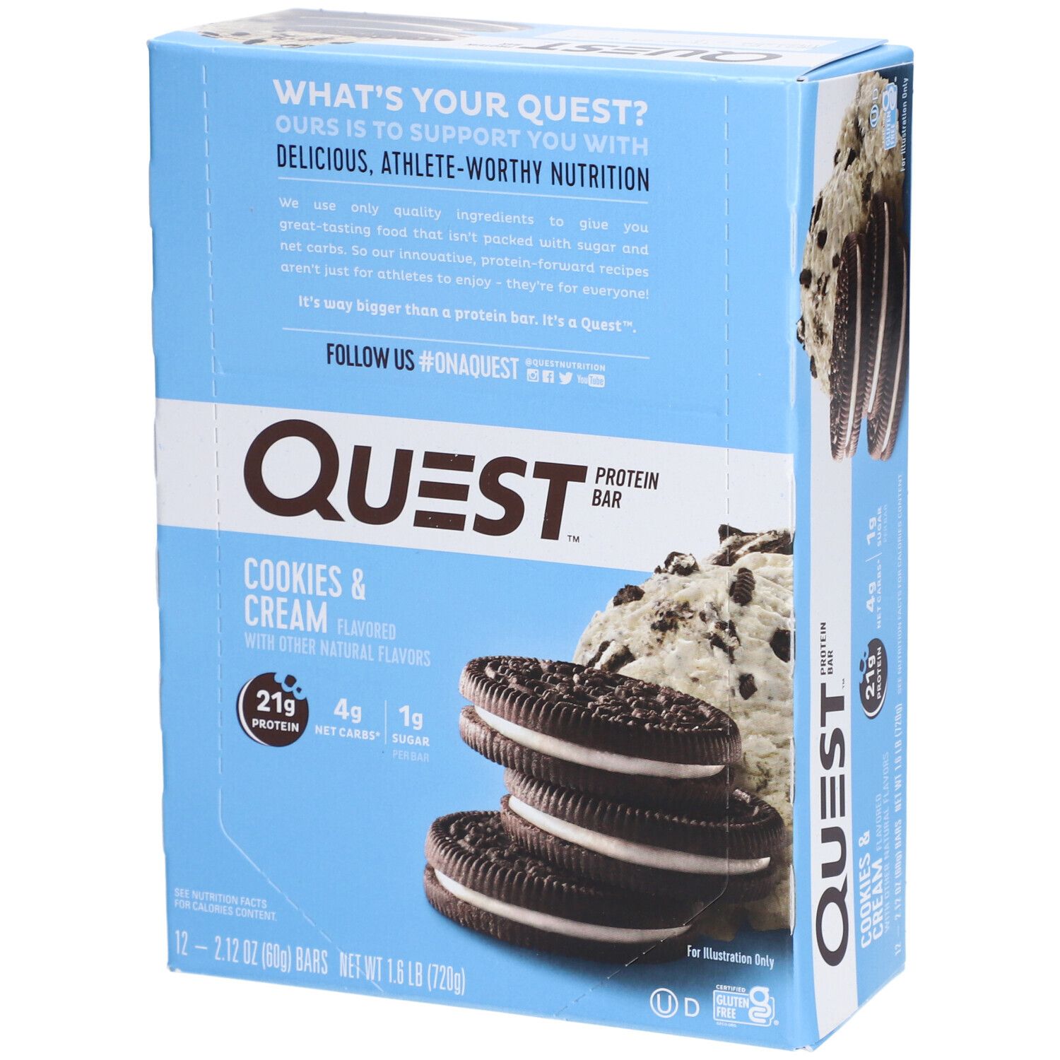 Quest Nutrition Bar, Cookies-Cream 12x60 g Riegel