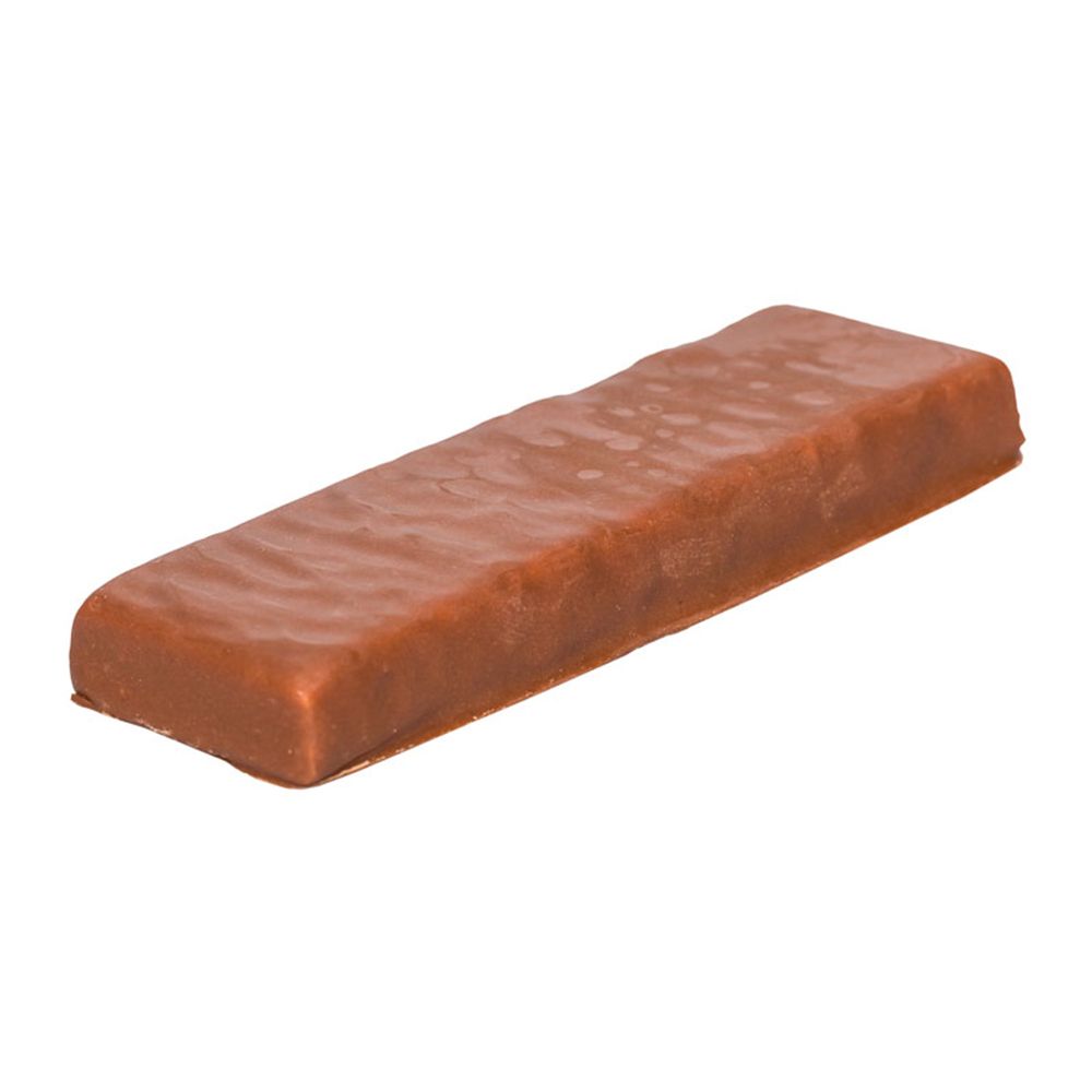 Braune, rechteckige Proteinriegel. Oberfläche glatt und glänzend.