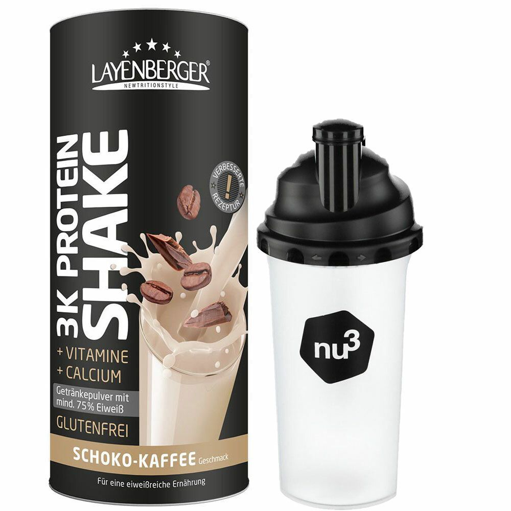 LAYENBERGER® 3K Protein Shake Schoko-Kaffee + nu3 Shaker