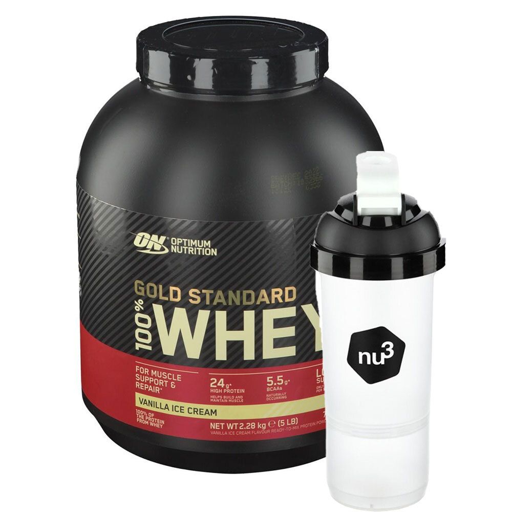 Optimum Nutrition 100 % Whey Gold Standard Vanilla Ice Cream + nu3 SmartShaker