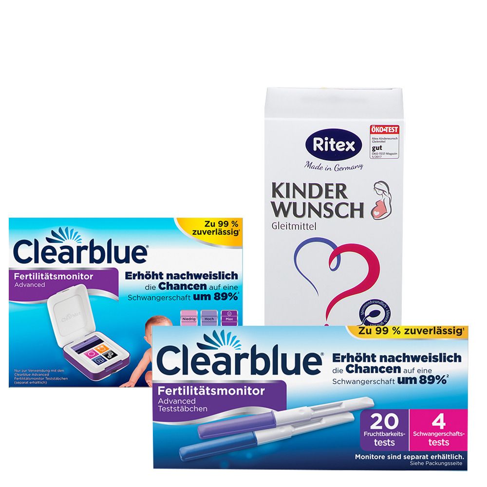 CLEARBLUE Fertilitätsmonitor 2.0 und Teststäbchen +  RITEX Kinderwunsch Gleitmittel