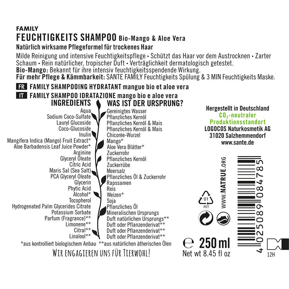 SANTE Naturkosmetik Family Feuchtigkeits - Bio-Mange & 250 SHOP Shampoo Vera APOTHEKE Aloe ml