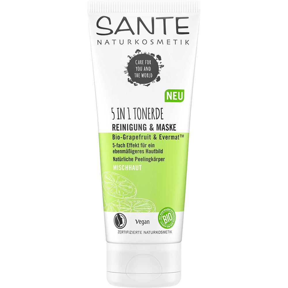 SANTE Naturkosmetik 5in1 Tonerde Reinigung & Maske Bio-Grapefruit & Evermat