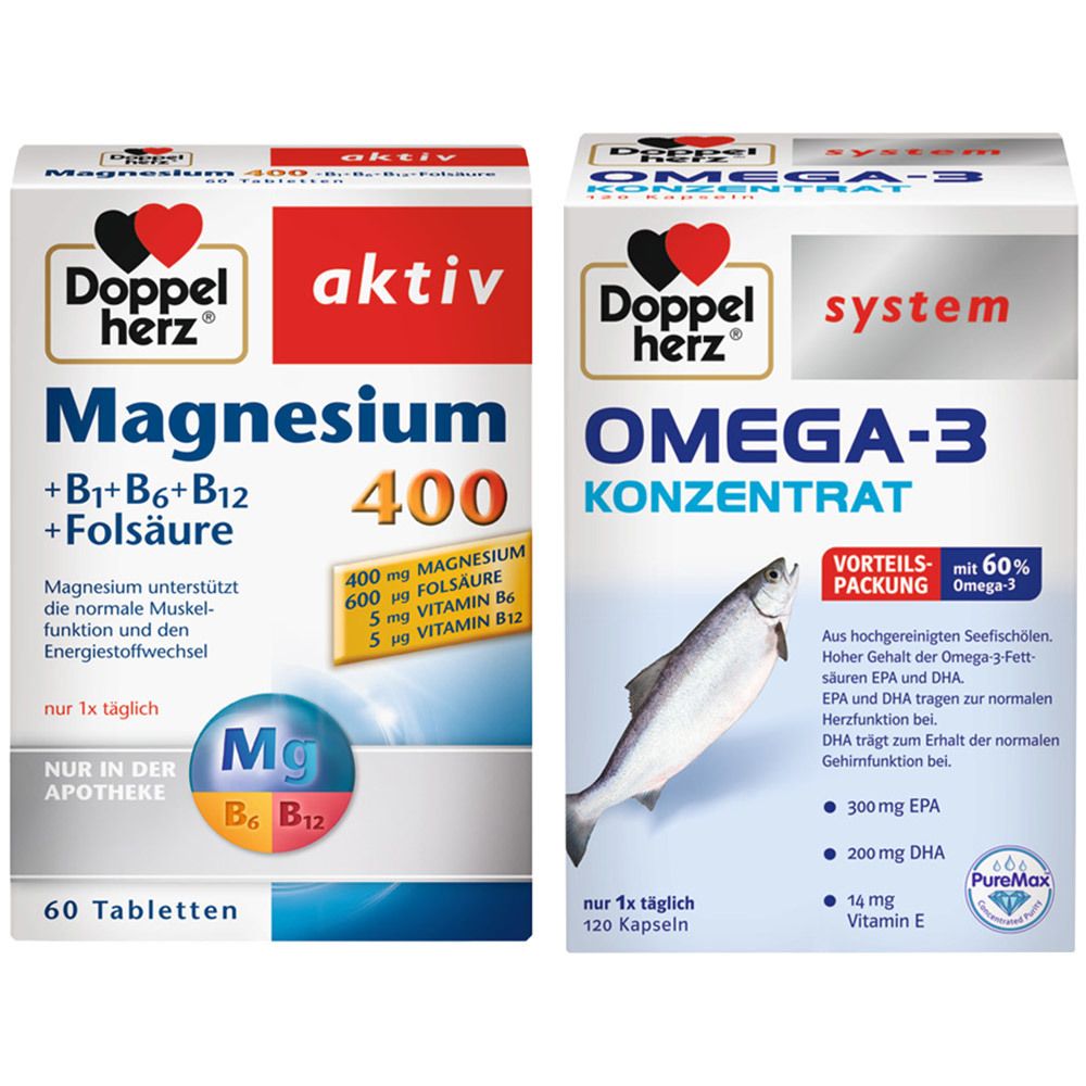 Doppelherz® Omega-3 Konzentrat + aktiv Magnesium 400 + B1 + B6 + B12 + Folsäure