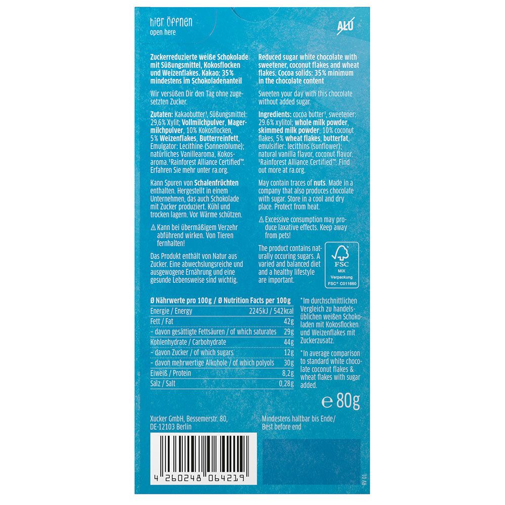 Xucker® Weiße Xylit-Schokolade Kokos & Flakes