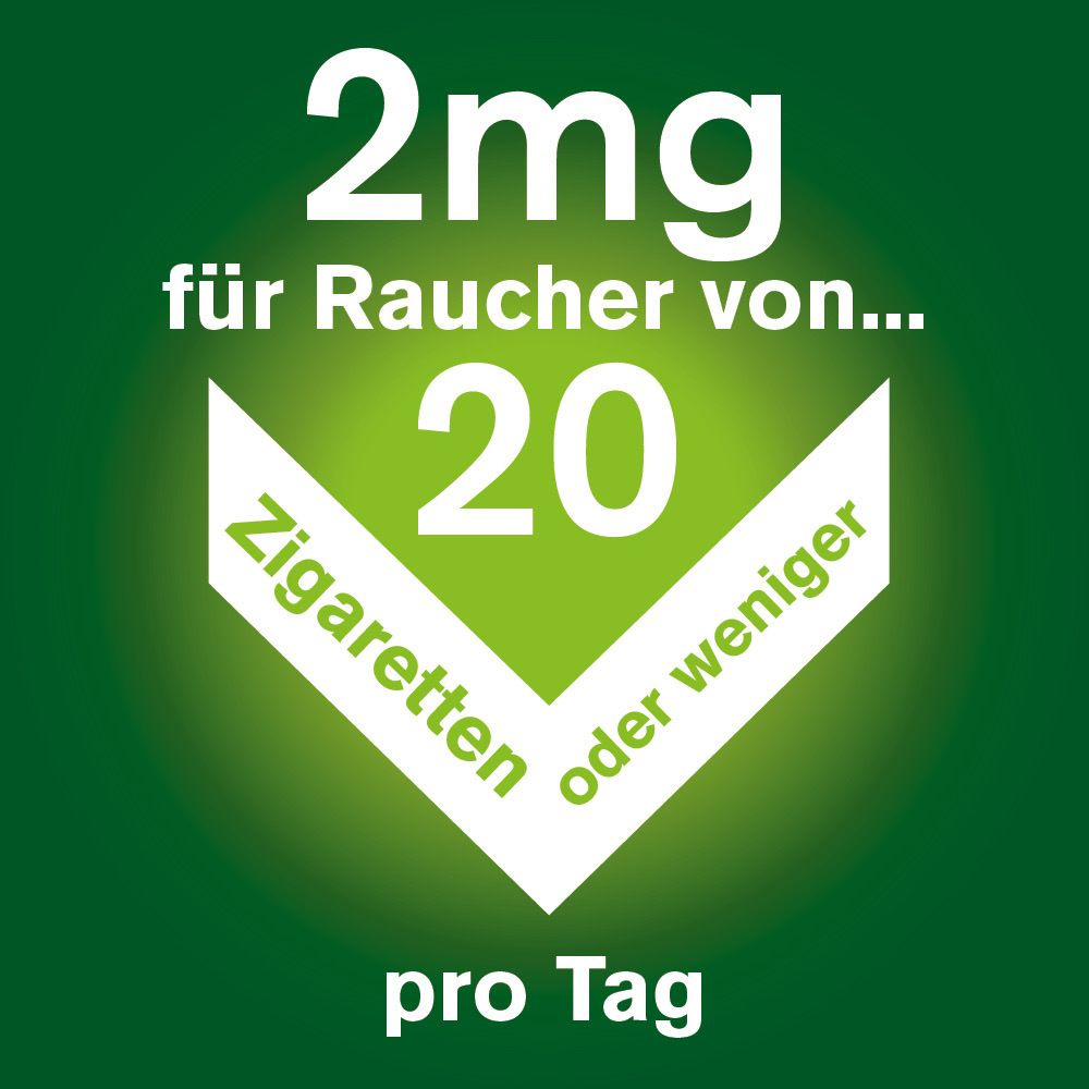 Grafik mit Text: 2 mg für Raucher von 20 Zigaretten oder weniger pro Tag.