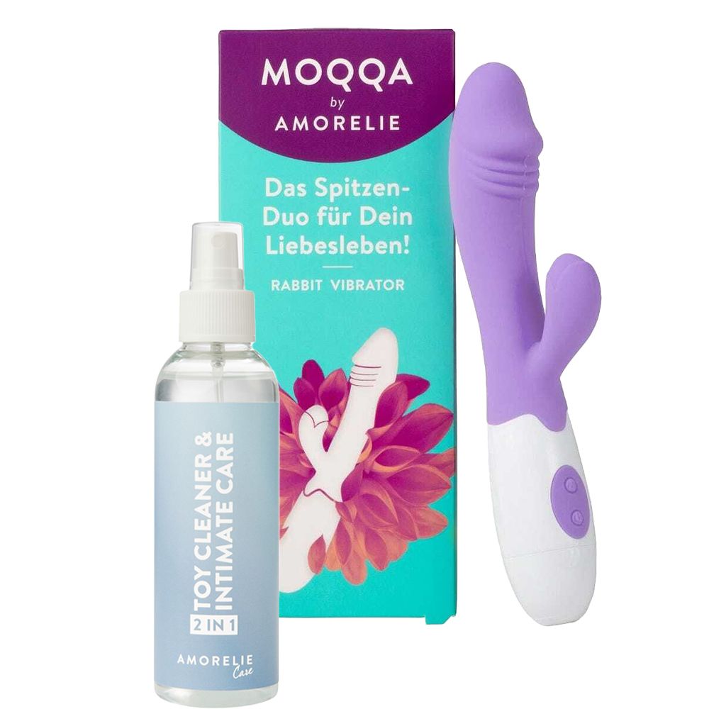 Moqqa by Amorelie Rabbit Vibrator + Amorelie Care Toycleaner & Intimate Care