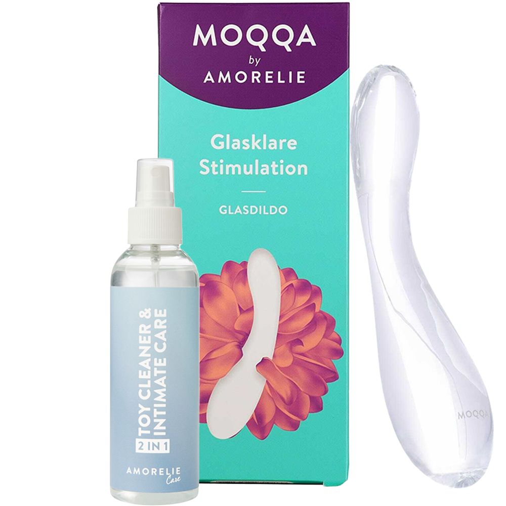 MOQQA by AMORELIE Glasdildo + AMORELIE Care Toycleaner & Intimate Care