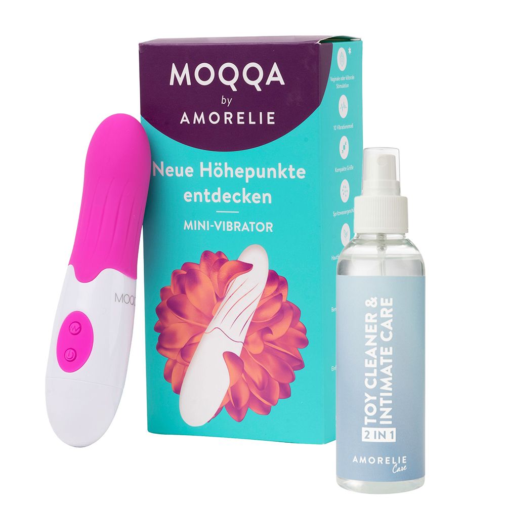 Moqqa by Amorelie Mini Vibrator + Amorelie Care Toycleaner & Intimate Care