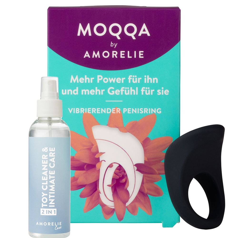 MOQQA by AMORELIE Vibrierender Penisring + AMORELIE Care Toycleaner & Intimate Care