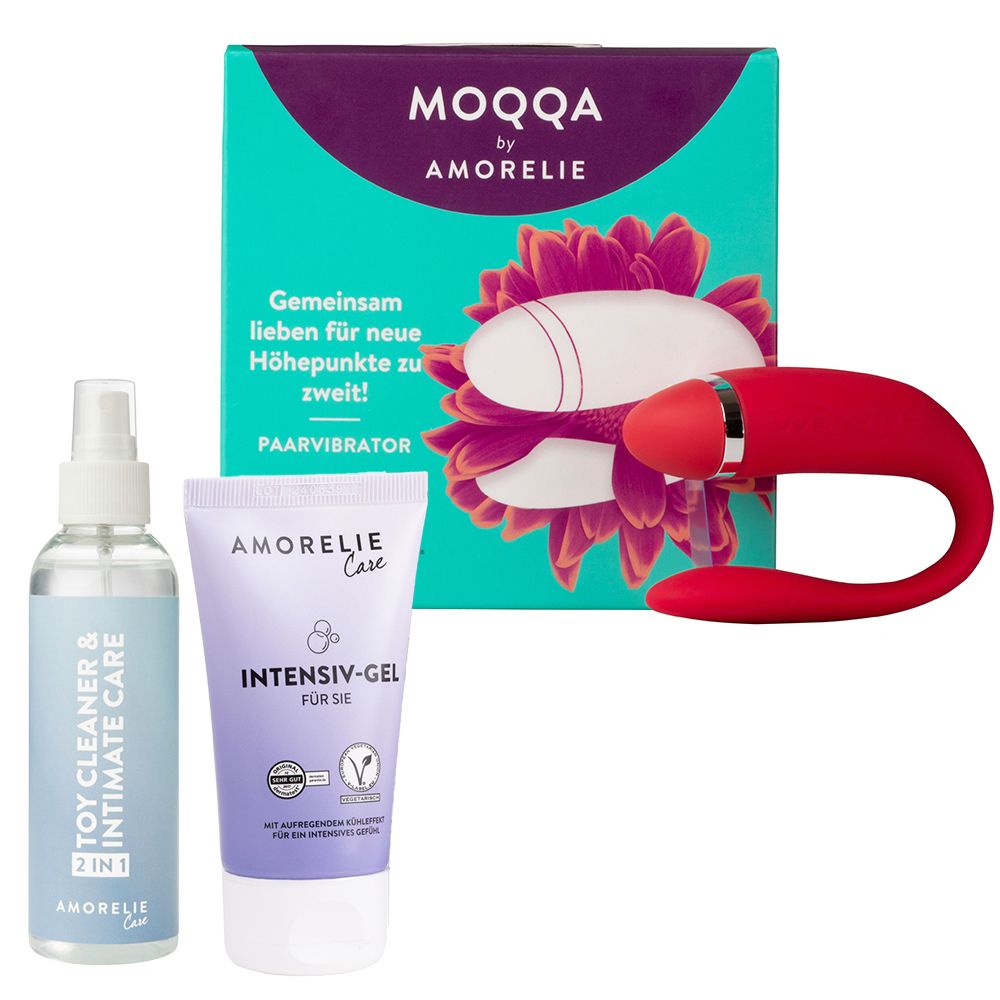 MOQQA by AMORELIE Paarvibrator + AMORELIE Care Toycleaner & Intimate Care + AMORELIE Care Intensiv-Gel Für Sie