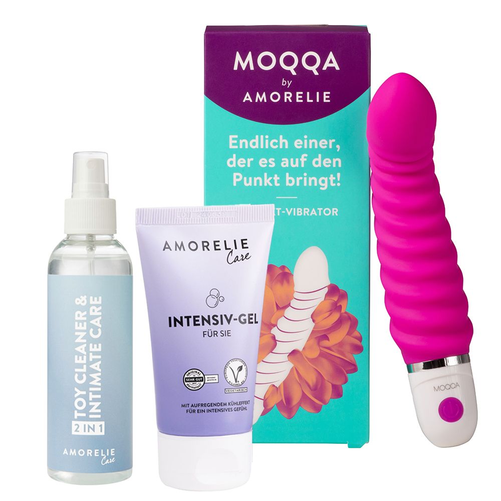 MOQQA by AMORELIE G-Punkt Vibrator + AMORELIE Care Toycleaner & Intimate Care + AMORELIE Care Intensiv-Gel Für Sie