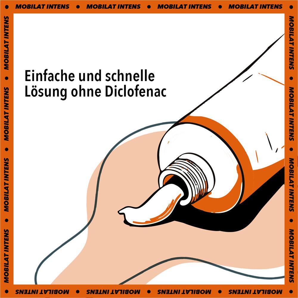 Grafik einer Tube, aus der Salbe austritt. Text: Einfache und schnelle Lösung ohne Diclofenac.