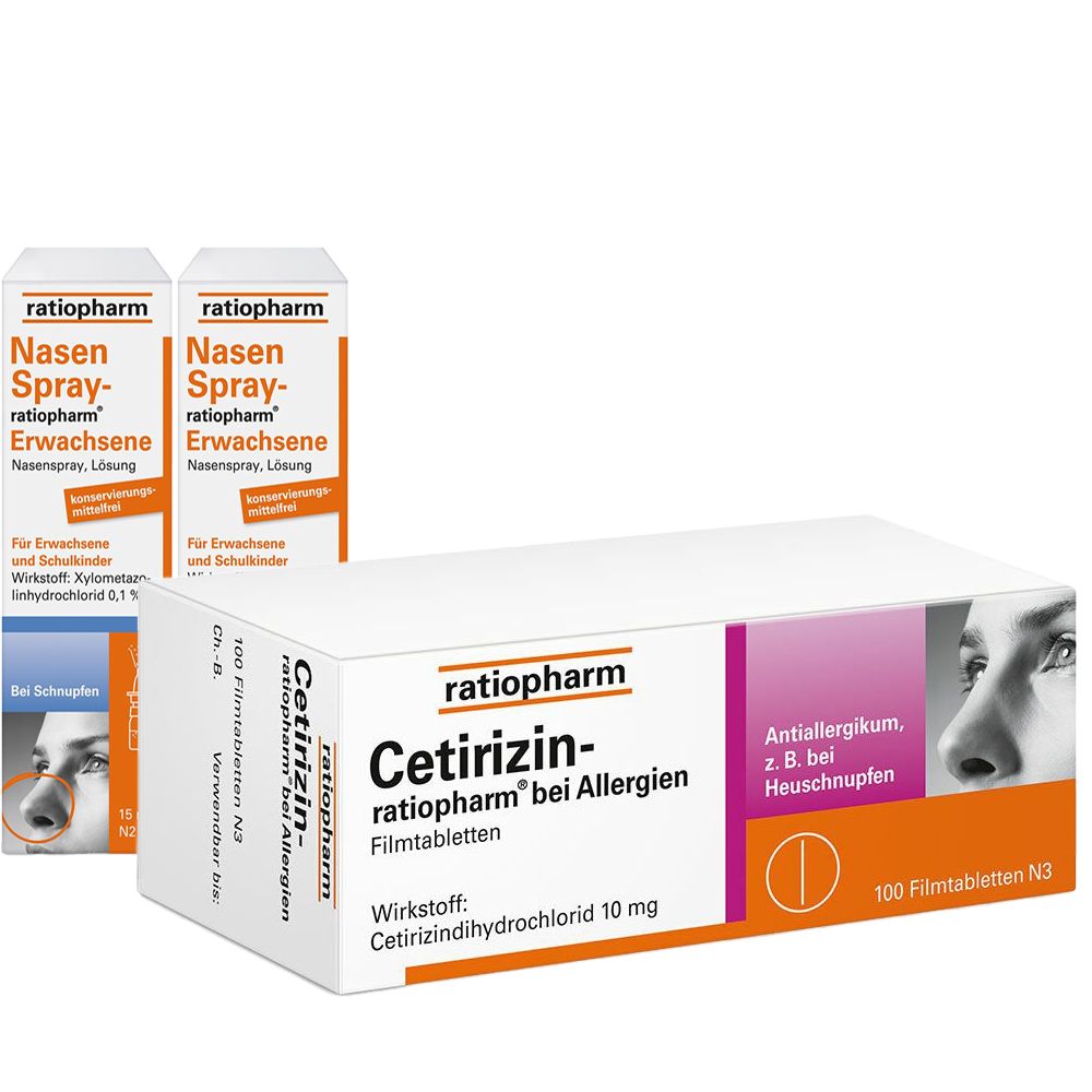 Nasenspray-ratiopharm® Erwachsene + Cetirizin-ratiopharm® 10 mg bei Allergien Filmtabletten