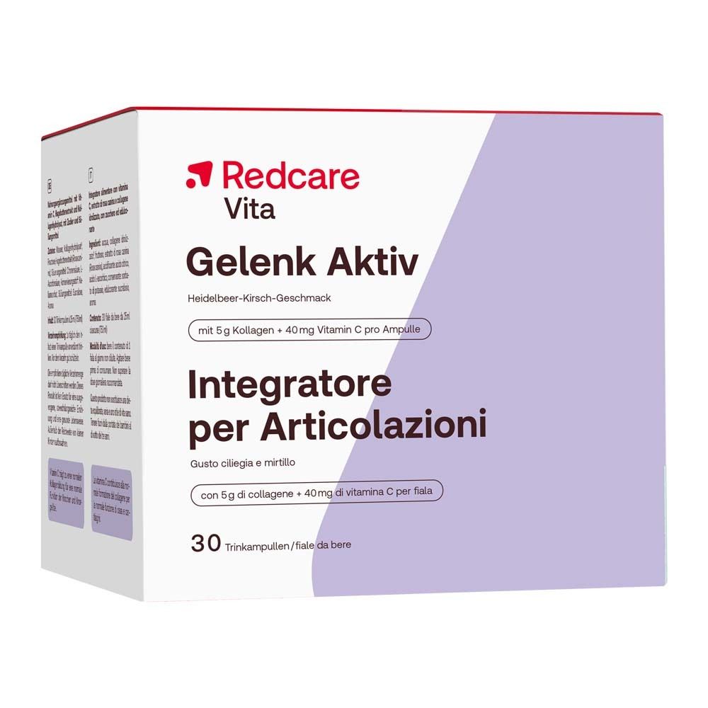 Redcare Vita Gelenk Aktiv Packung mit 30 Trinkampullen. Enthält Kollagen und Vitamin C.