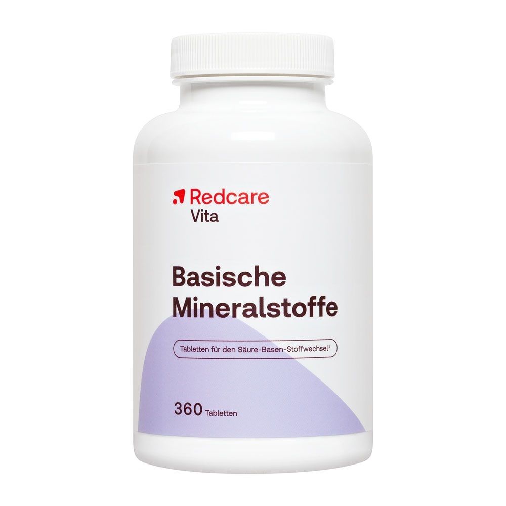 Eine Flasche Redcare Vita Basische Mineralstoffe mit 360 Tabletten.