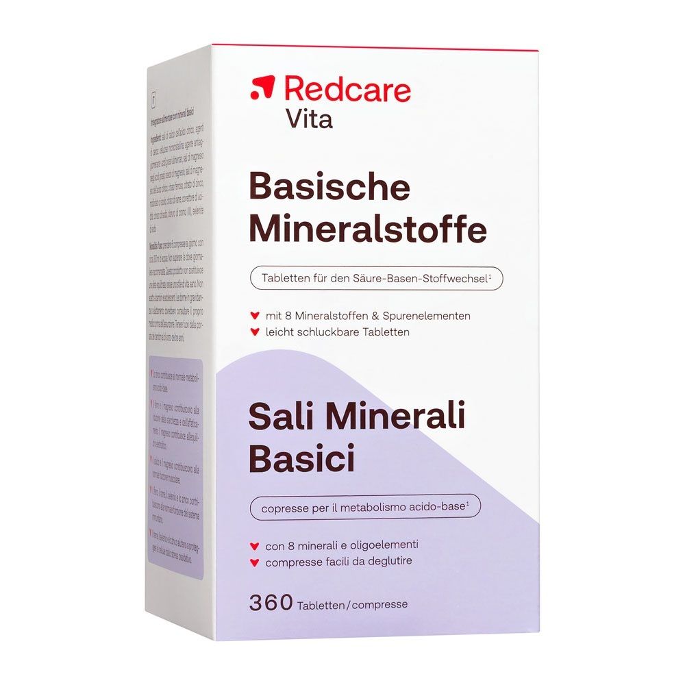 Verpackung von Redcare Vita Basische Mineralstoffe, 360 Tabletten.