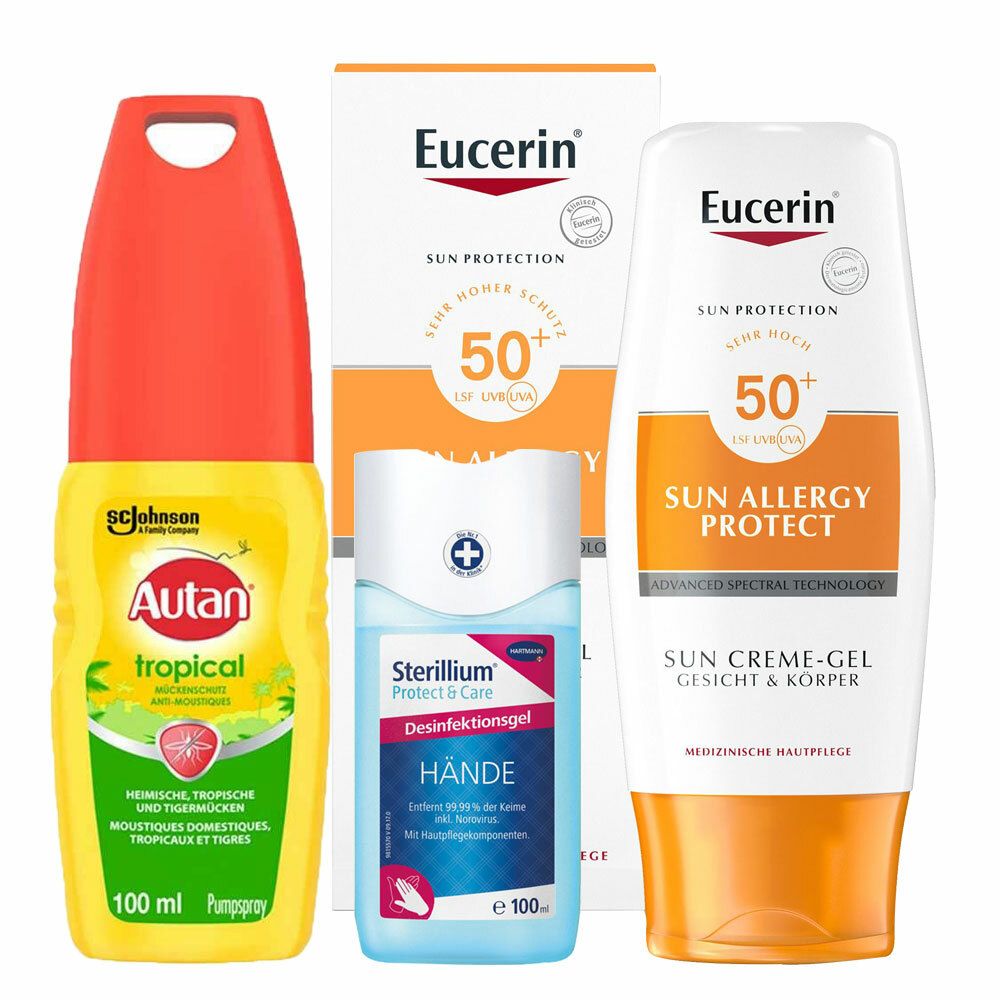 Autan® Tropical Pumpspray, Sterillium® Protect & Care Händedesinfektion, Eucerin® Sun Allergy Protect Gel-Creme LSF 50+