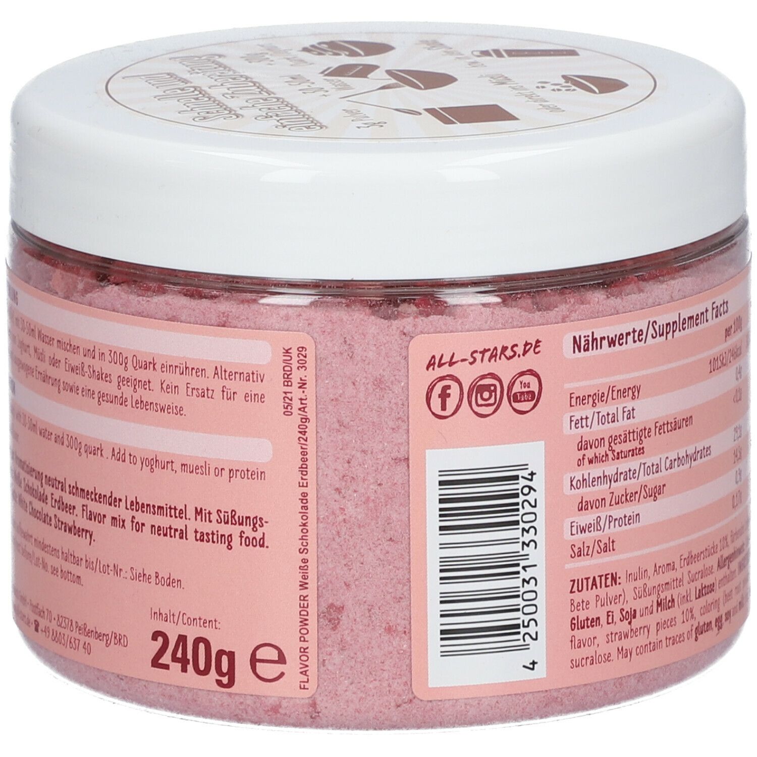 All Stars® Flavor Powder White Chocolate Strawberry 240 g - Shop Apotheke