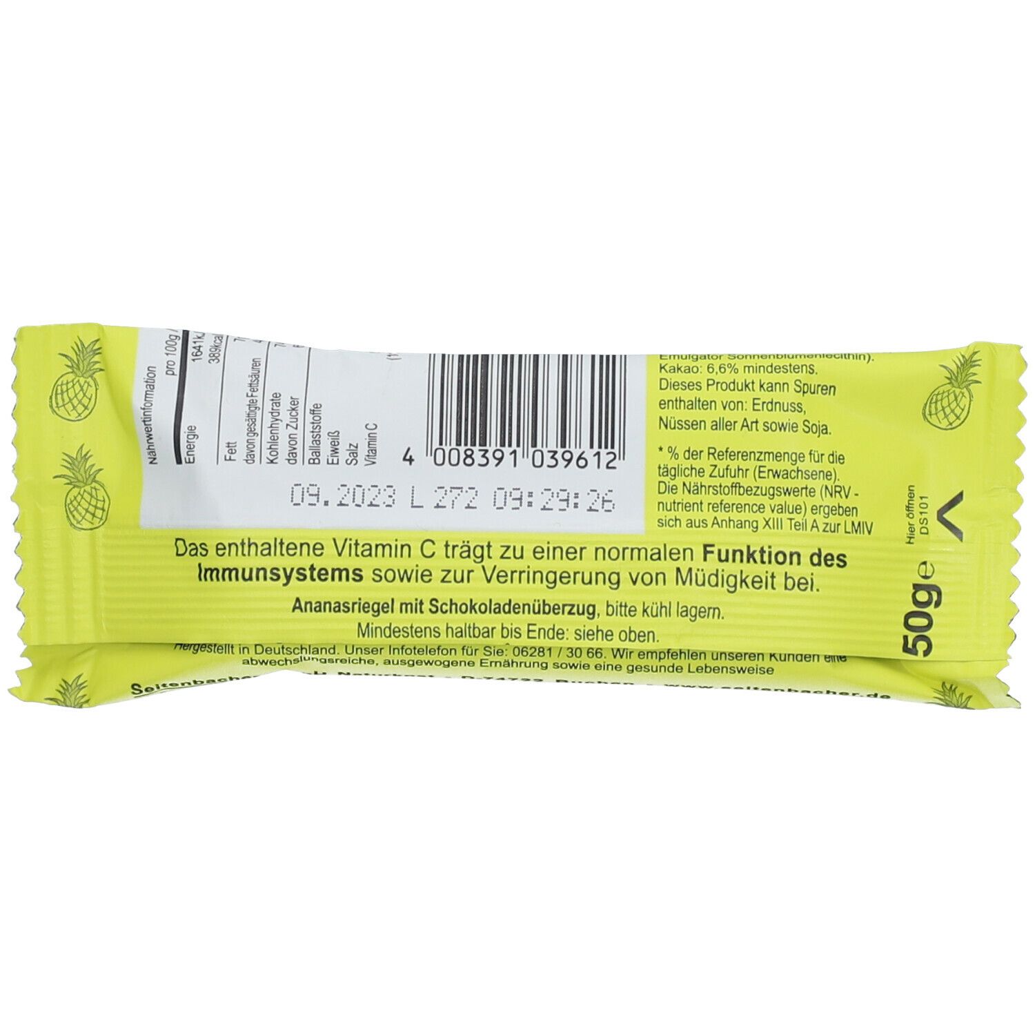 Seitenbacher Schoko Ananas Riegel 50 g