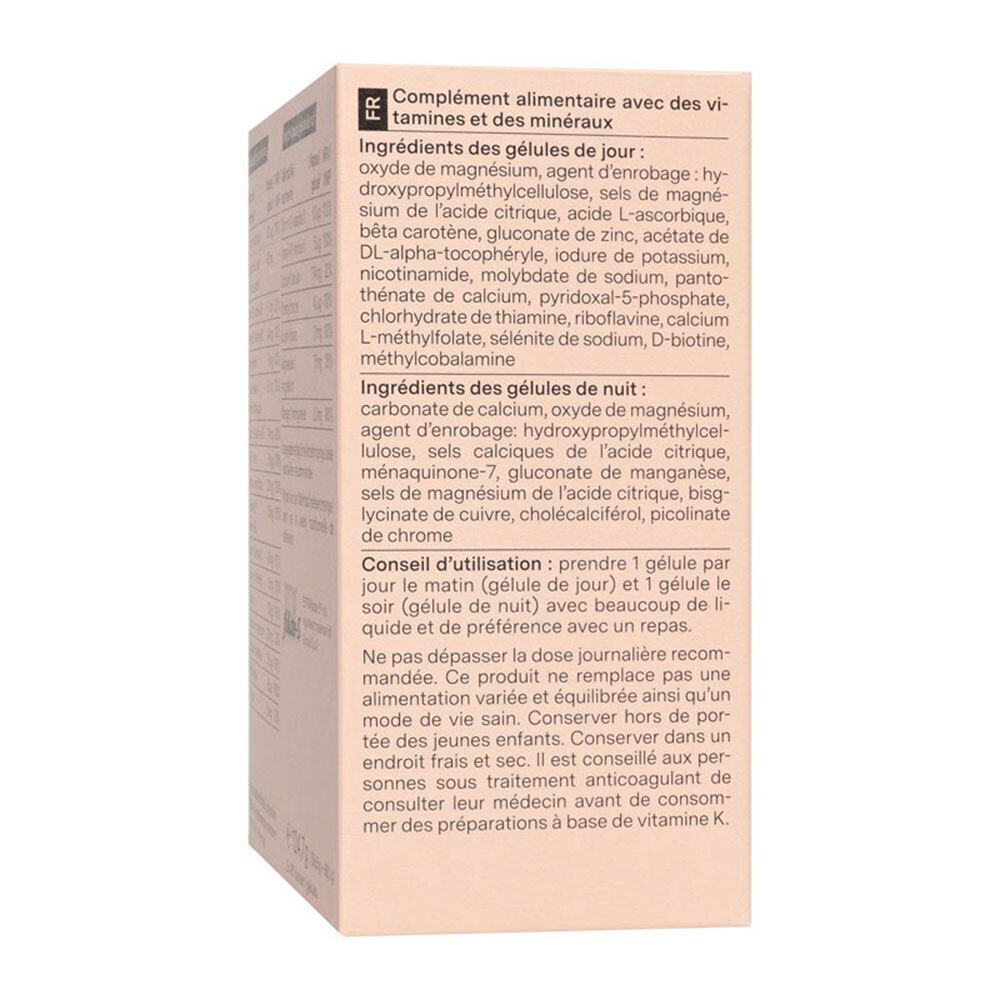 Boîte beige, dos. Texte en français. Contient des informations sur les ingrédients et l'utilisation.