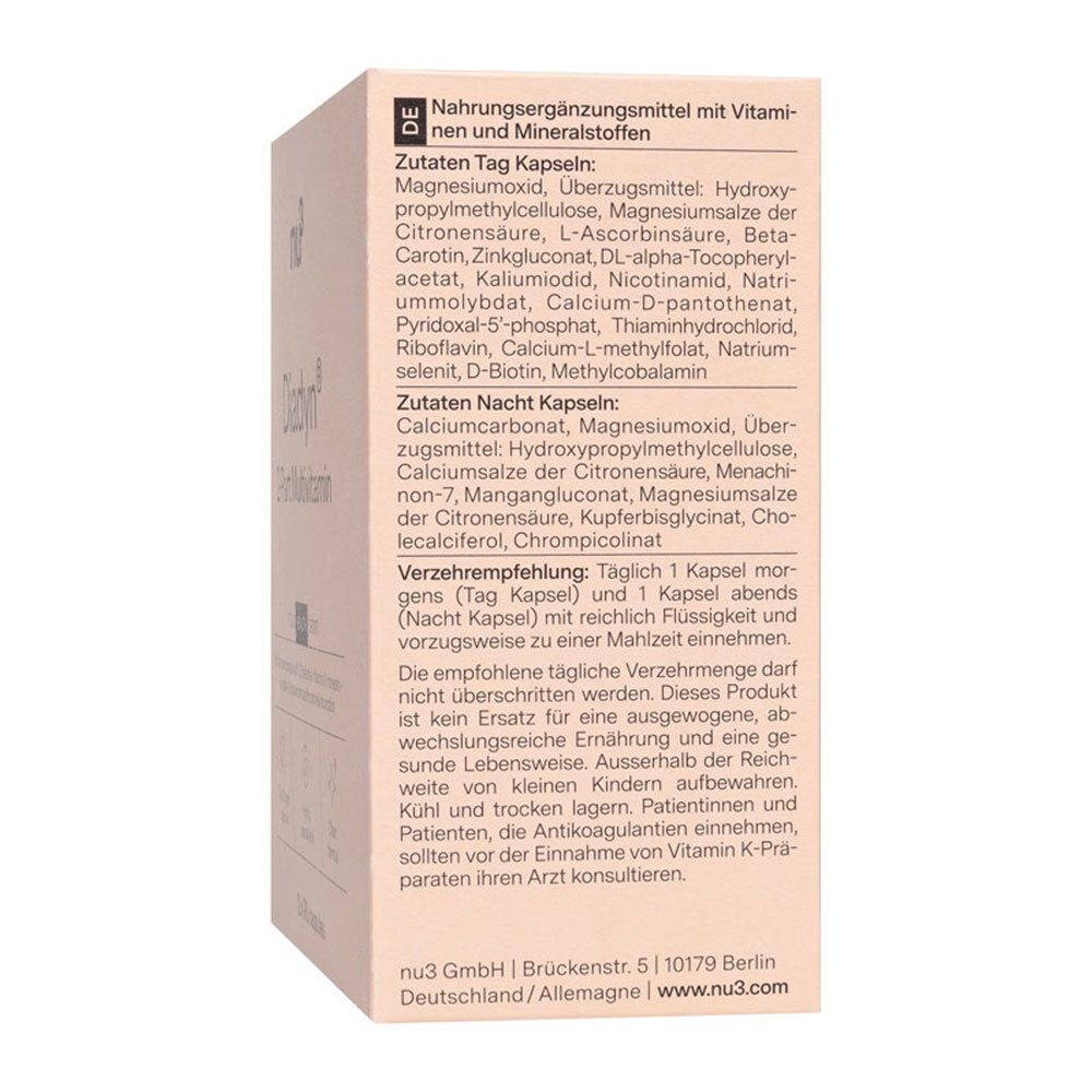 Boîte beige, dos. Texte en allemand. Contient des informations sur les ingrédients et l'utilisation.