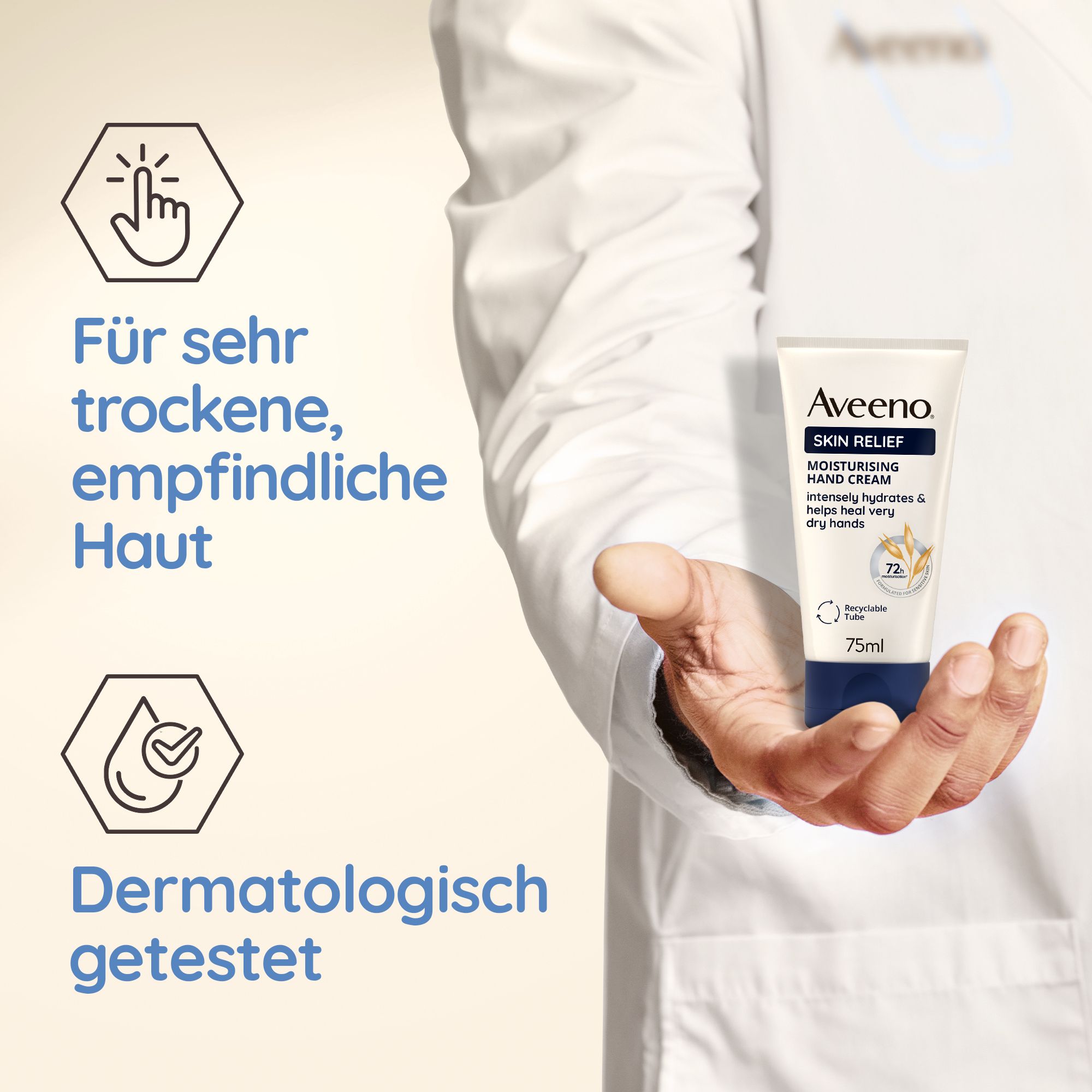 Aveeno Skin Relief feuchtigkeitsspendende Handcreme mit Hafer & Sheabutter für sehr trockene Haut